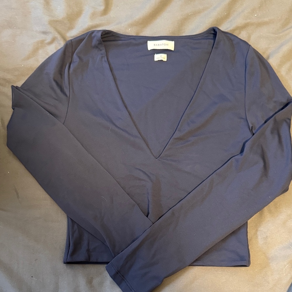 Aritzia Babaton Deep Blue Contour V-Neck Long Sleeve Too